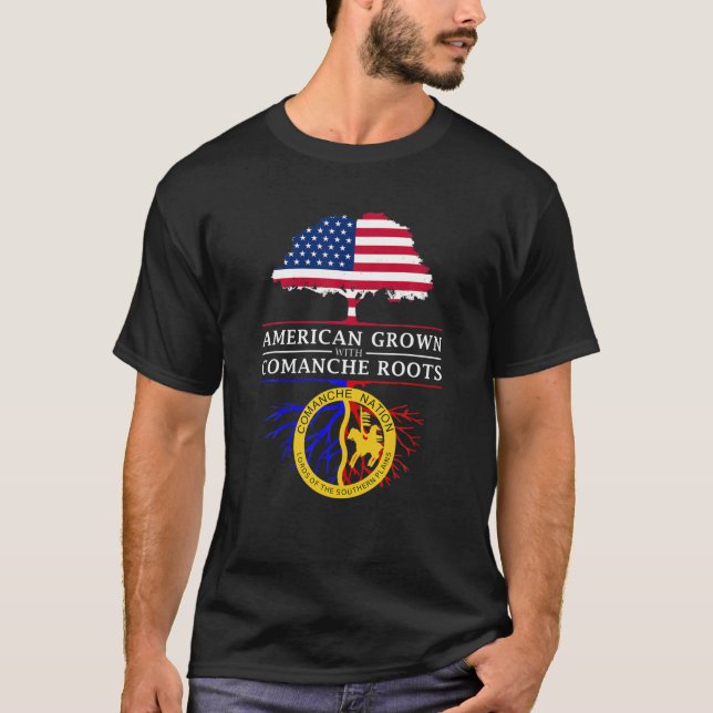 Camiseta Americano Cresceu com Raízes de Nação Comanche - N (Frente)
