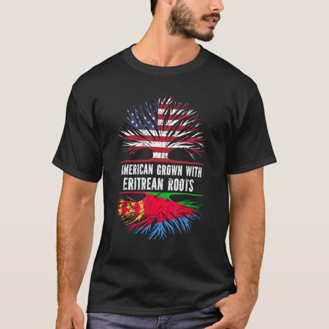 Camiseta Americano Cresceu com Raízes Eritreus Bandeira Eri (Frente)