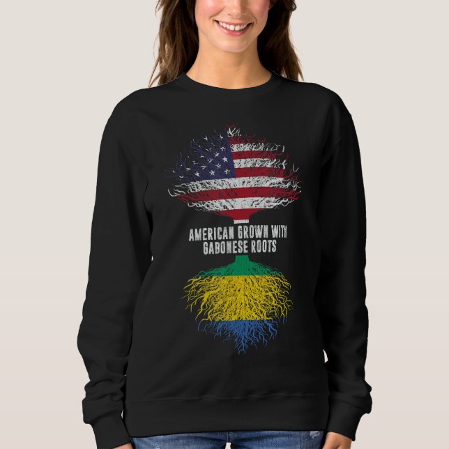Camiseta Americano Cresceu Com Raízes Gabonesas E A Bandeir (Frente)