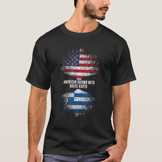 Camiseta Americano Cresceu Com Raízes Gregas Grécia De Band (Frente)