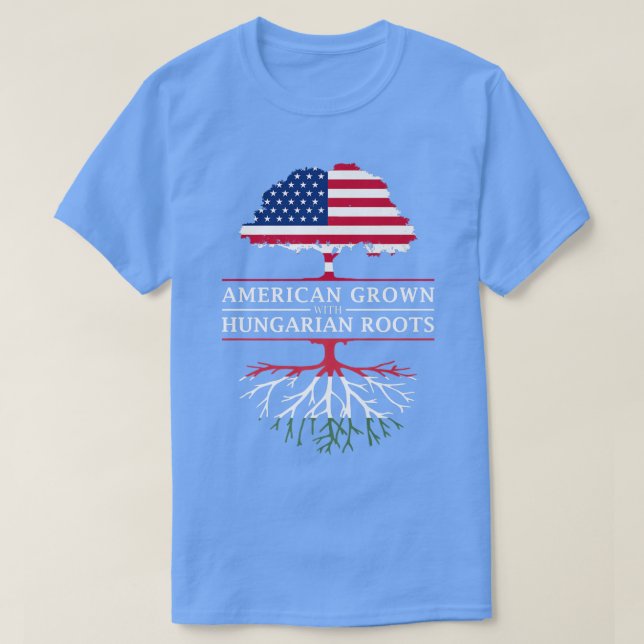 Camiseta Americano cresceu com raízes húngaras na Hungria  (Frente do Design)