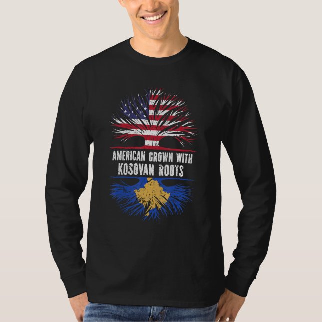 Camiseta Americano Cresceu com Raízes kosovares Bandeira do (Frente)
