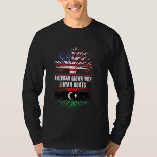 Camiseta Americano Cresceu com Raízes Líbias e Bandeira Dos
