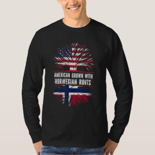 Camiseta Americano Cresceu Com Raízes Norueguesas E Bandeir