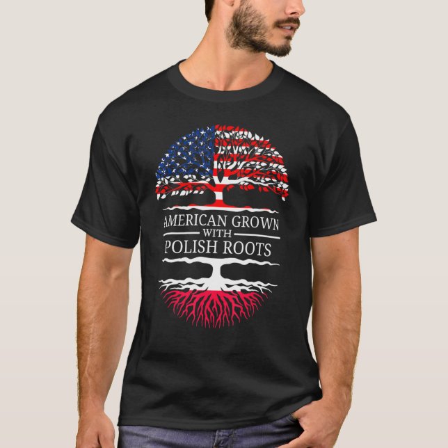 Camiseta Americano Cresceu Com Raízes Polonesas Onu Bandeir (Frente)