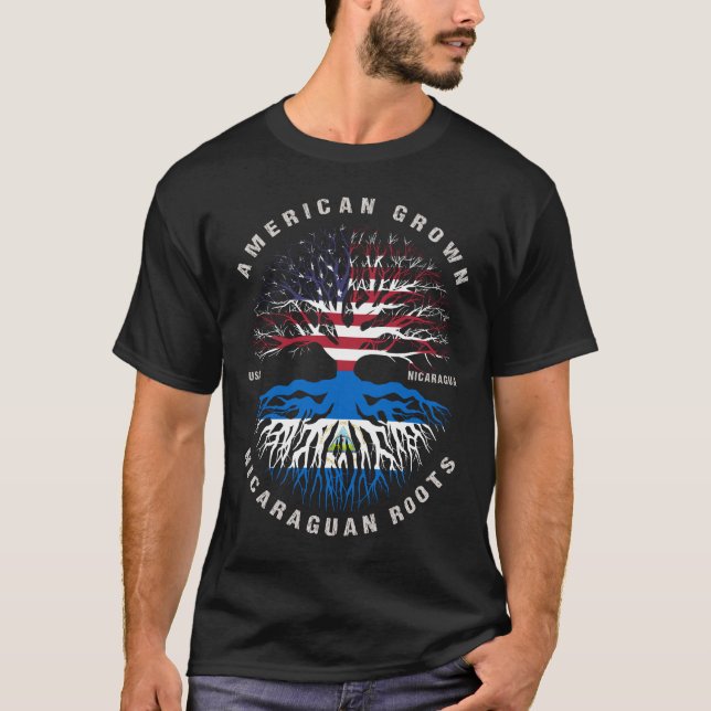 Camiseta Americano Cresceu na Nicarágua retorna bandeira ni (Frente)
