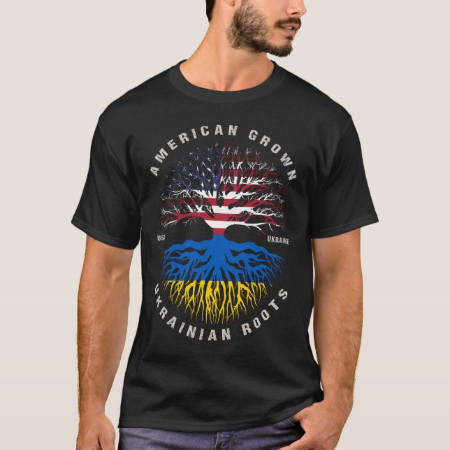 Camiseta Americano Cresceu na Ucrânia Bandeira (Frente)