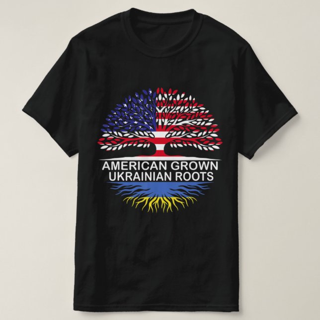 Camiseta Americano Cresceu na Ucrânia Bandeira (Frente do Design)