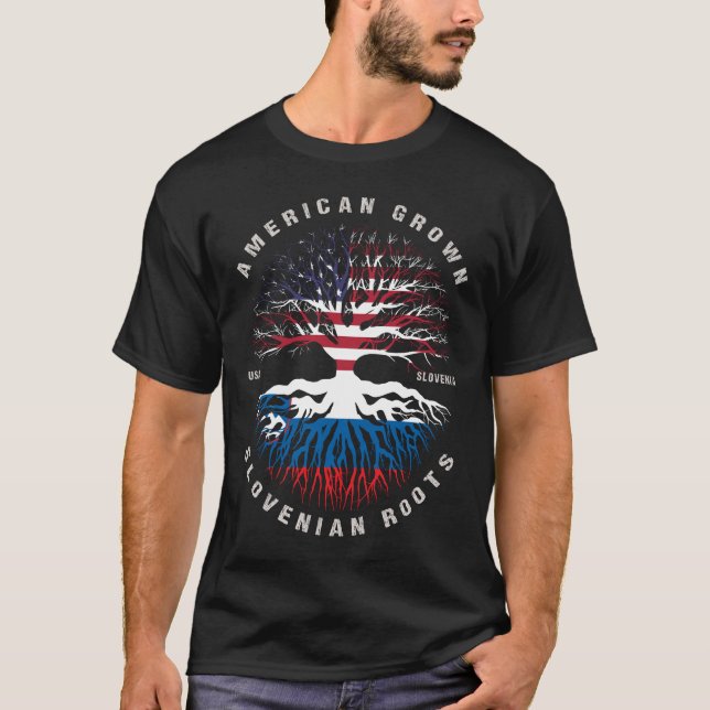 Camiseta Americano Cresceu Raízes Eslovenas Bandeira da Esl (Frente)