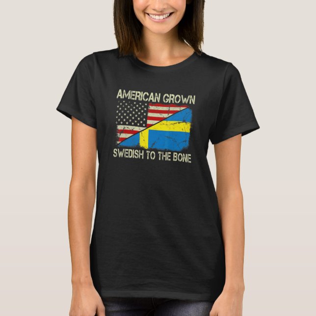 Camiseta Americano Cresceu Sueco Para A Bandeira Da Suecia  (Frente)