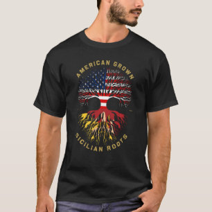 Camiseta Americano Crescido com Árvore Raiz Siciliana USA F