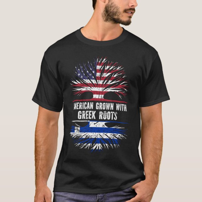 Camiseta Americano crescido com bandeira grega raízes EUA (Frente)