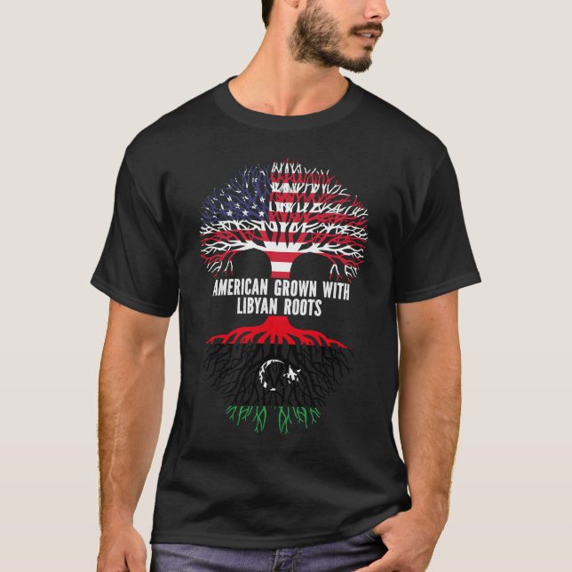 Camiseta Americano crescido com bandeira Libyan Roots USA (Frente)