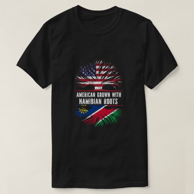 Camiseta Americano crescido com nanibian Roots USA Flag Nam (Frente do Design)