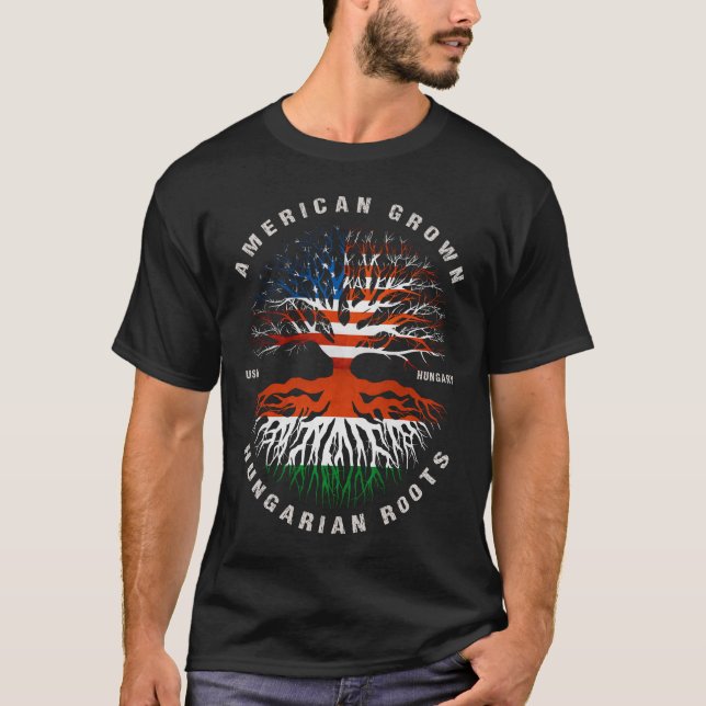 Camiseta Americano Cultivo de Raízes Húngaras Bandeira T-Sh (Frente)