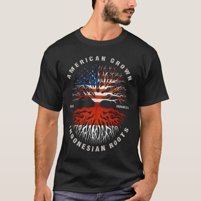 Camiseta Americano Cultivou Raízes Indonésia Sinalizador T- (Frente)