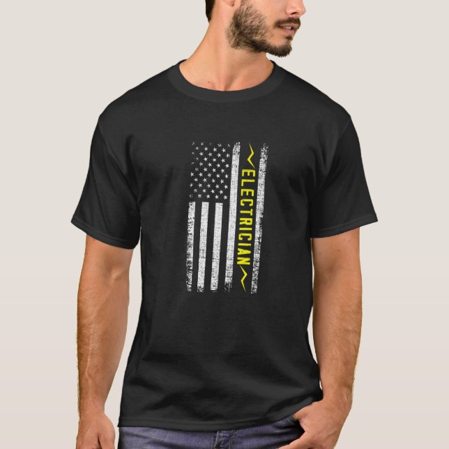 Camiseta Americano Flag Eletricista Lineman Lin (Frente)