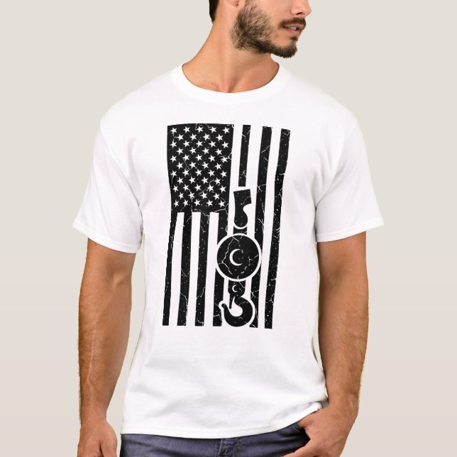 Camiseta AMERICANO FLAG US FLAG Crane Operador que Trava Ca (Frente)