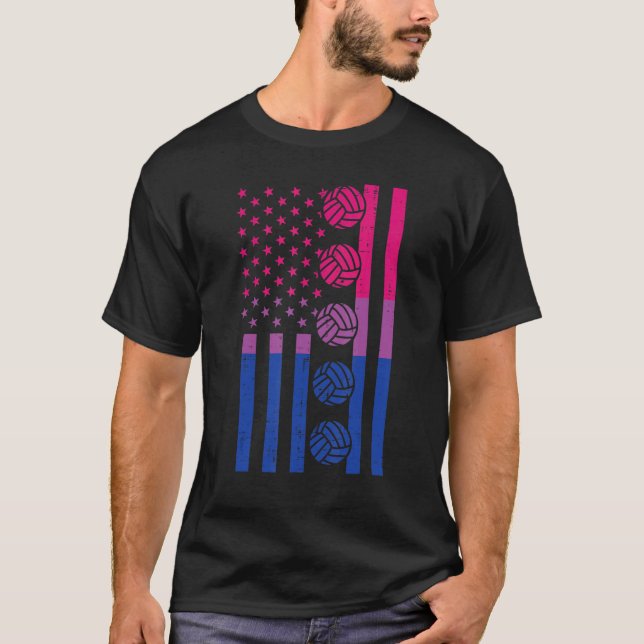 Camiseta Americano Flag Voleibol Bissexual Bi Pride Lgbt (Frente)