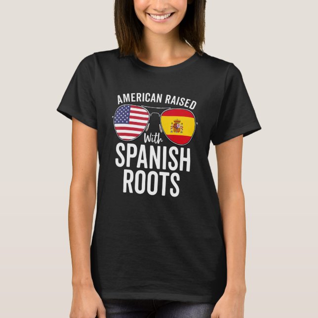Camiseta Americano Levantado Com Raízes Espanholas Bandeira (Frente)