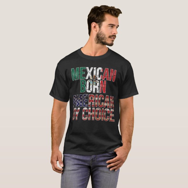 Camiseta Americano nascido mexicano pela bandeira nacional (Frente Completa)