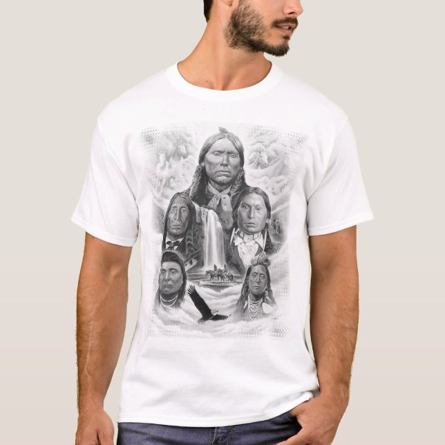Camiseta Americanos nativos Famosos Chefes Indianos Brancos (Frente)