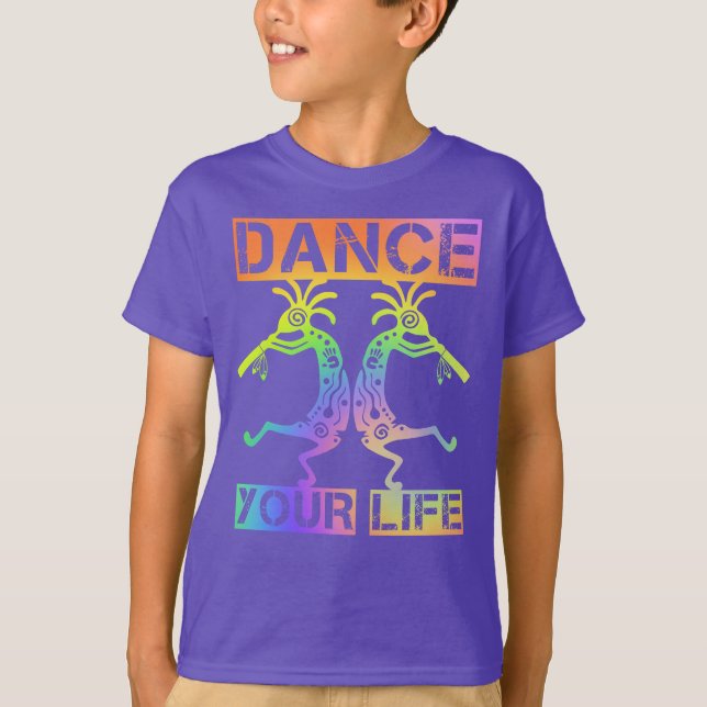 Camiseta Americanos nativos Kokopelli - Dance sua vida 4 (Frente)