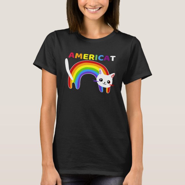 Camiseta Americat LGBT Meowica Happyy Fourth of Julyy (Frente)