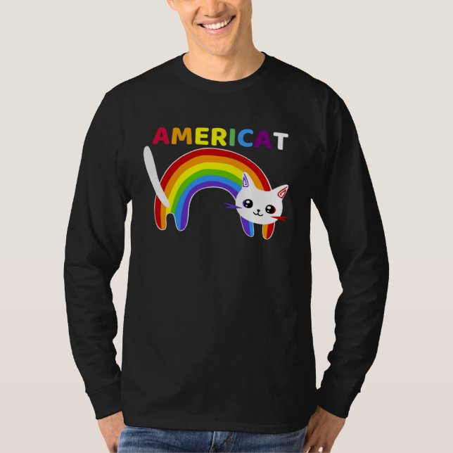 Camiseta Americat LGBT Meowica Happyy Fourth of Julyy (Frente)