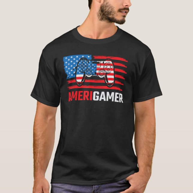 Camiseta Amerigamer Distressed American Flag Gamer July 4th (Frente)