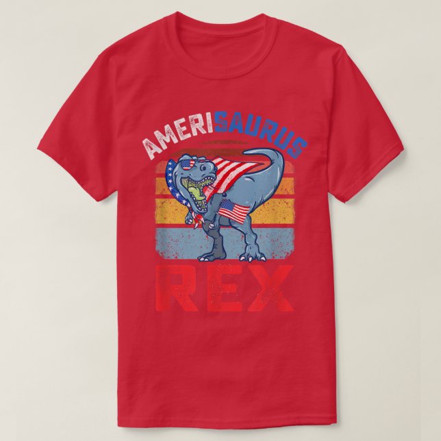Camiseta Amerisaurus Re Funny 4 de julho TRe Dinossaur EUA (Frente do Design)