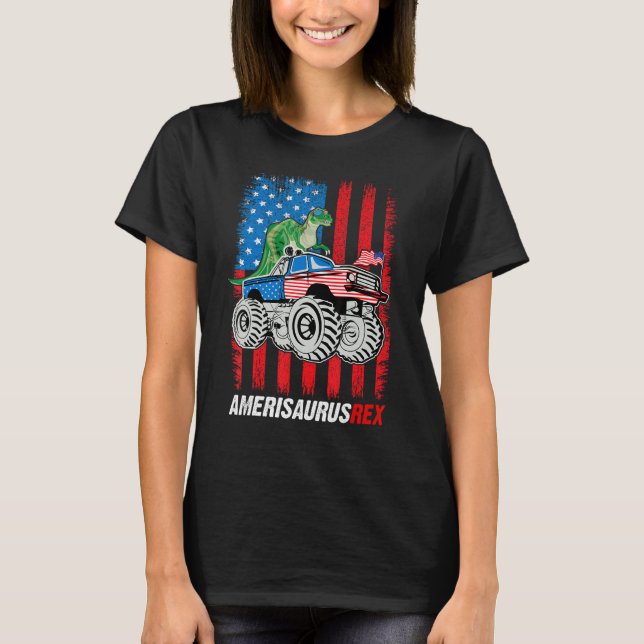 Camiseta Amerisaurus Rex 4th Of July Boys Girls Us Flag Fun (Frente)