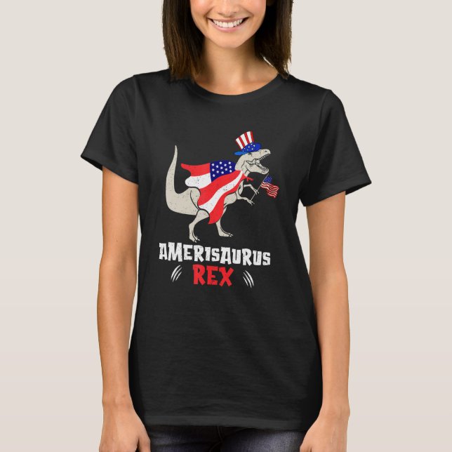 Camiseta Amerisaurus Rex American Flag 4th of July T Rex Di (Frente)