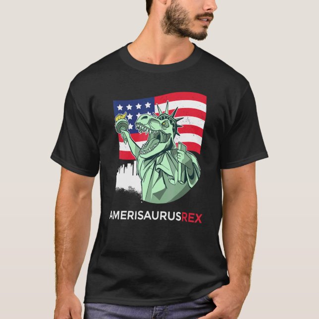 Camiseta Amerisaurus Rex Patriotic Boys Dinossauro 4º De Ju (Frente)