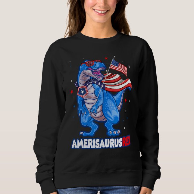 Camiseta Amerisaurus T-rex USA Flag Kids Funny 4th Of July  (Frente)