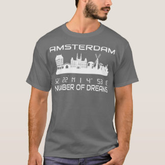 Camiseta Amesterdã Skyline GPS Coordena Cidade de Sonhos
