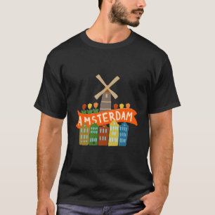 Camiseta Amesterdã Windmill Tulips Houses Holland Países Ba