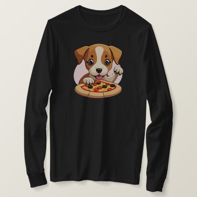 Camiseta Amigável Puppy Convidando você a compartilhar pizz (Frente do Design)