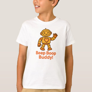 Camiseta Amigo Beep Boop Companheiro Robô Laranja Fofo Gráf