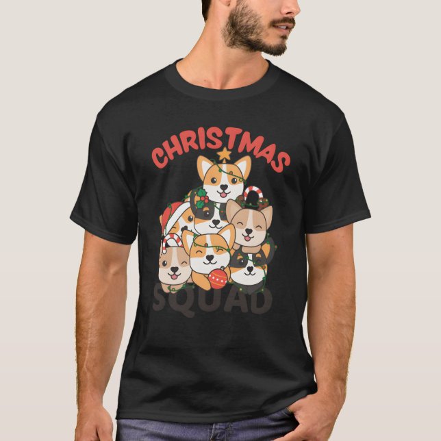 Camiseta Amigo do Corgi Christmasree Christmas Squad Dogs (Frente)