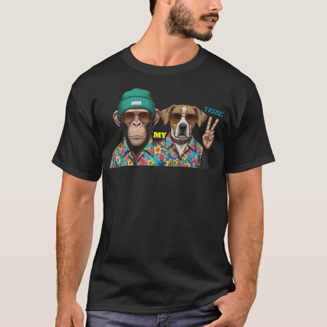 Camiseta Amigos Animais Divertidos | Macaco Cachor (Frente)