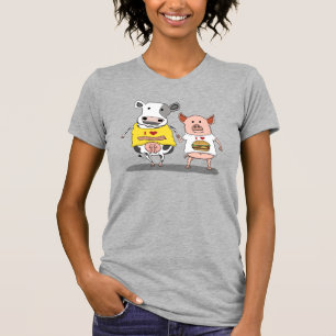 Camiseta Amigos bonitos e engraçados da vaca e do porco