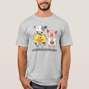 Camiseta Amigos bonitos e engraçados da vaca e do porco