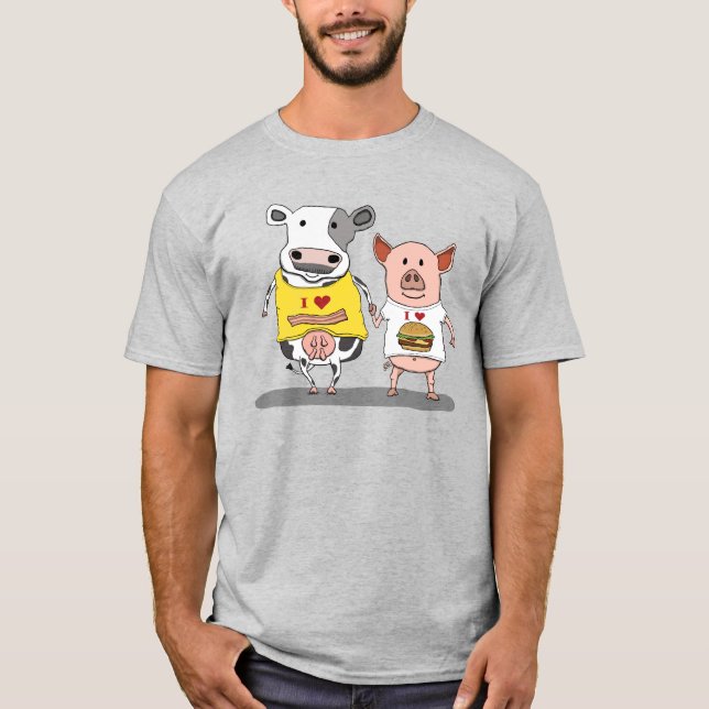 Camiseta Amigos bonitos e engraçados da vaca e do porco (Frente)