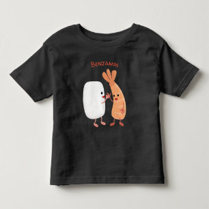 Camiseta Amigos camarão de arroz de sushi fofo desenho