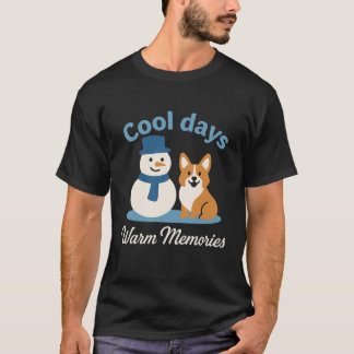 Camiseta Amigos Corgi Boneco de Neve Café Quente Inverno Fo