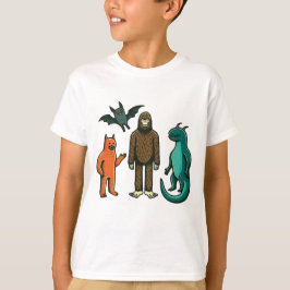 Camiseta Amigos Criptidos: Pé Grande, Chupacabra, Nessie, D