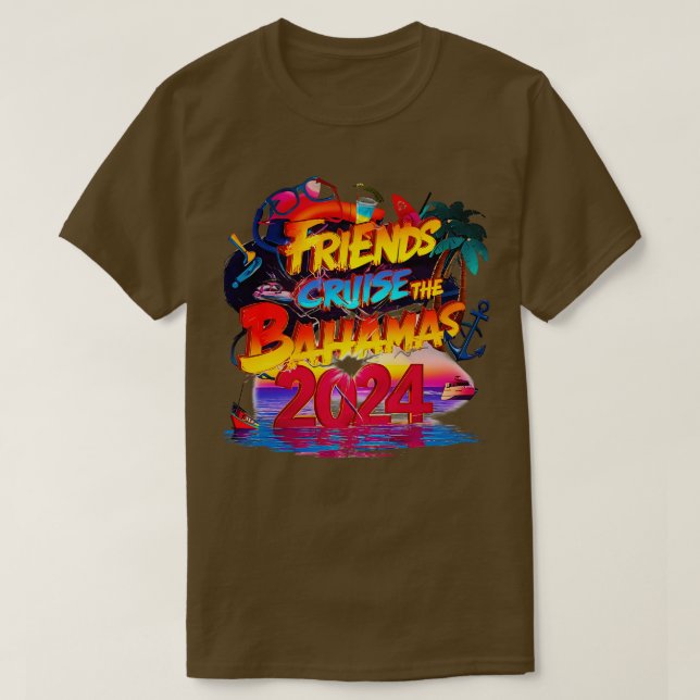Camiseta Amigos Cruzam Bahamas 2024 Engraçados Viajando Su (Frente do Design)