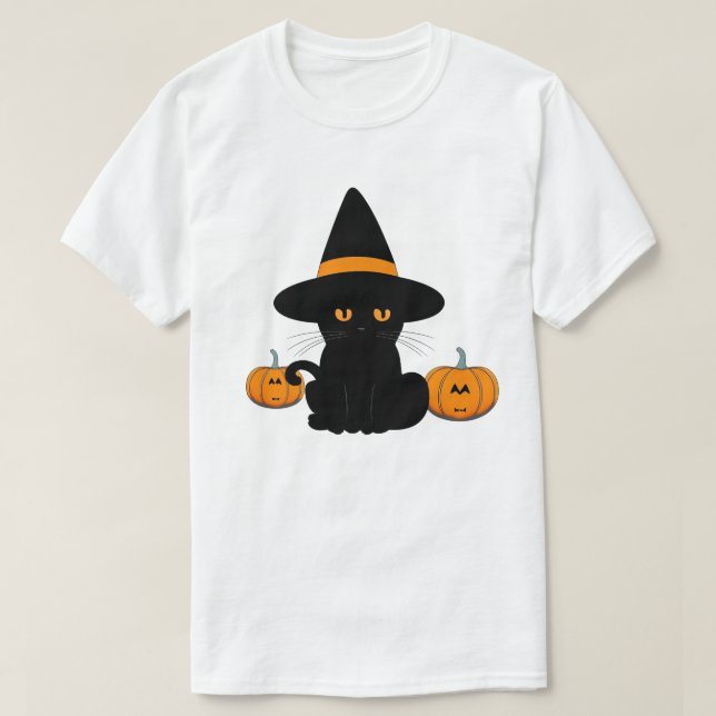 Camiseta Amigos de Cartoon Bonitos do Halloween, Gato Negra (Frente do Design)