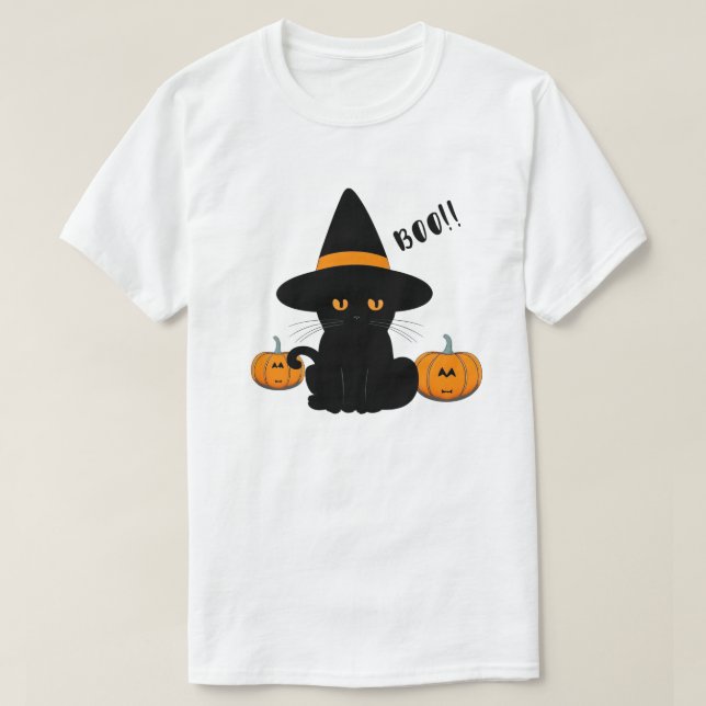 Camiseta Amigos de Cartoon Bonitos do Halloween, Gato Negra (Frente do Design)